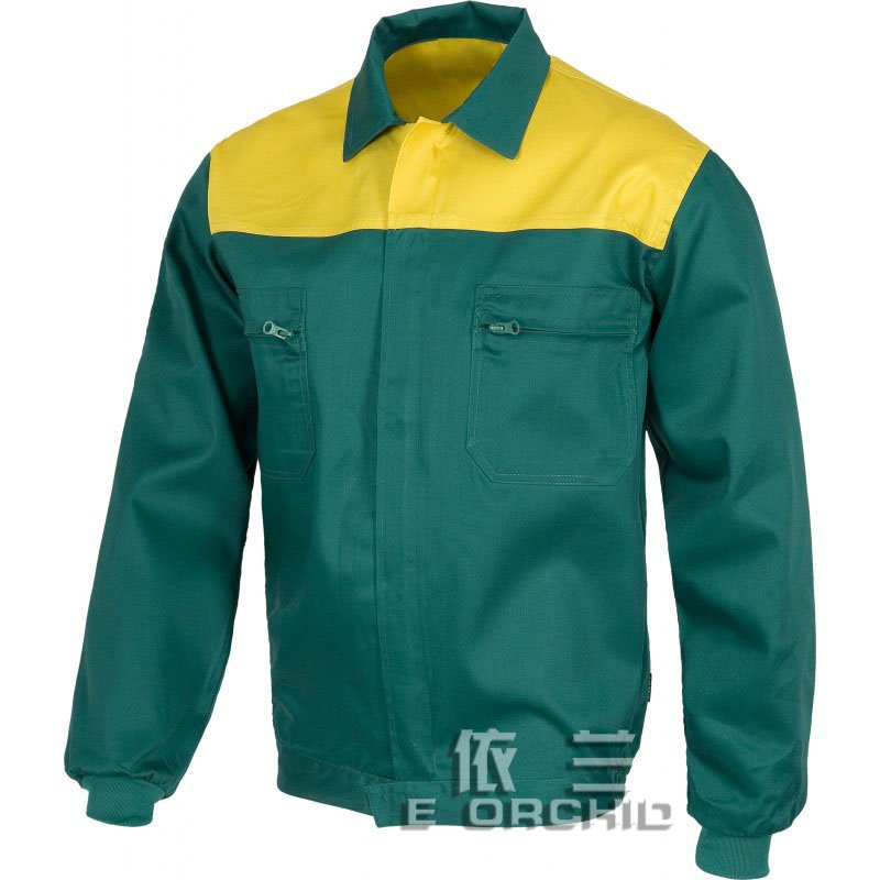 黄绿色拼接男士帆布电焊工作服