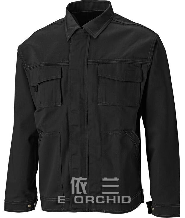 帆布电焊工作服正面图 黑色拼接