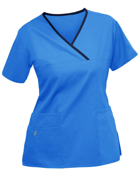 蓝色护士服短袖正面照