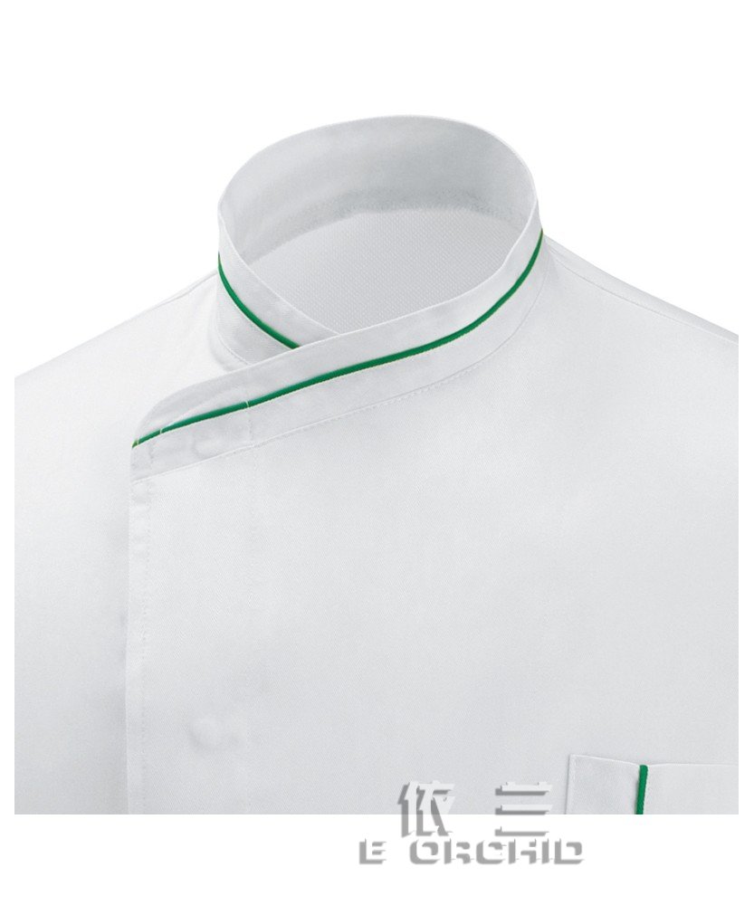 餐厅白色长袖厨师长工作服衣领细节图